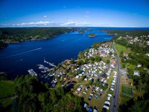 an aerial view of a marina next to the water at Sørlandet Feriesenter in Risør