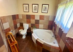 un baño con inodoro y bañera en SETLHARE GUEST LODGE, en Ganyesa 56 fotos más
