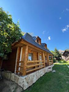 a log cabin with a slate roof at Cabana de sub Nuc in Ocna Şugatag