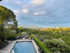 a swimming pool in the middle of a garden at La Borie en Provence in Gordes