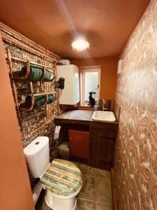 une petite salle de bain avec toilettes et lavabo dans l'établissement Charming Cottage Sleeps 4 with Sauna, à Shaftesbury 15 autres photos