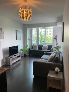 a living room with a couch and a tv at Executive 1 Bedroom Condo sleeps 2 in Toronto