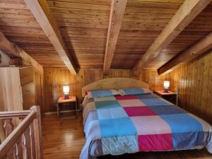 拉马格德莱伊内Casetta di montagna Viuex的木屋内的卧室配有一张床
