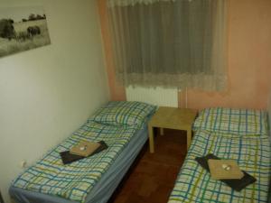 ein Zimmer mit zwei Betten und einem Tisch darin in der Unterkunft U Anny in Háj ve Slezsku