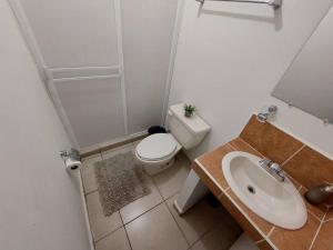 a small bathroom with a toilet and a sink at Residencia en Privada con Casa Club y Alberca in La Paz +28 photos