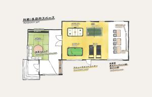 a floor plan of a small building with diagrams at Villa Saison Fuji ヴィラ セゾン フジ in Fujikawaguchiko