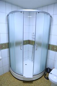 een glazen douche in een badkamer met toilet bij Grand Emir Residence in Bukhara +18 foto's