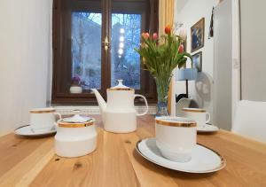 Příslušenství pro přípravu čaje a kávy v ubytování Vyšehrad flat 2 private rooms for up to 4 guests Center & Congress