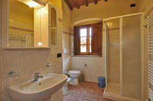 Un baño con lavabo, inodoro y ducha. en Fattoria Agriturismo Bigongiari, en Lucca 36 fotos más