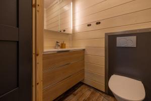 a bathroom with a toilet and a sink at Kurjenkenkä by HiYlläs in Kittilä +33 photos
