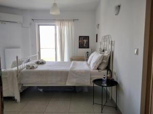 a bedroom with a large bed and a window at The Beekeeper's Apartment in Kymi