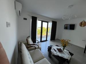 a living room with a couch and a table at B-XON Makhinjauri in Batumi