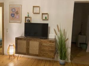 Televisyen dan/atau pusat hiburan di Ferienwohnung am Neuen Garten