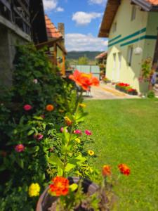 a garden with colorful flowers in a yard at Srebrna dolina in Kremna