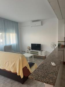 Televízia a/alebo spoločenská miestnosť v ubytovaní Apartaments Marinera