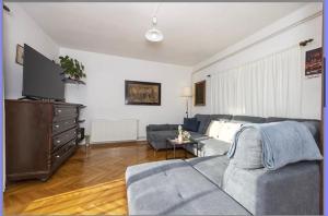 a living room with a couch and a tv at Apartmani Milkovic in Tučepi