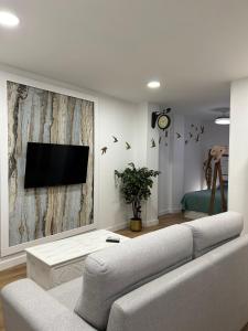 a living room with a couch and a tv at La Casa de la Abuela in Jaén