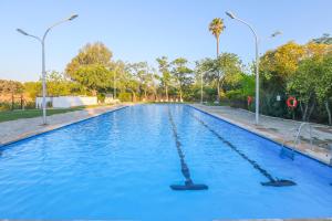 - une piscine avec un dauphin dans l'eau dans l'établissement MARUXOS Villa rural de vacaciones, à Arroyo de la Plata