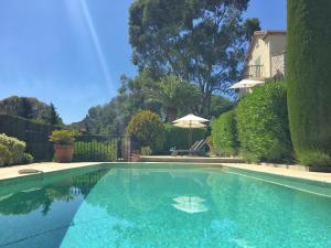 a swimming pool with blue water in a yard at Villa Oleander, Mougins in Mougins +48 photos