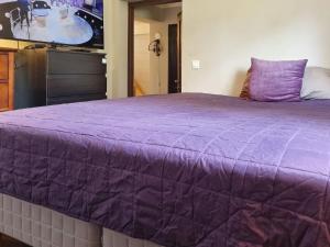 Årsta Havsbadにある4 person holiday home in ÅRSTA HAVSBADのテレビ付きの客室の紫色のベッド1台分です。