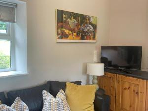 ダブリンにあるCottage in the Dublin mountainのソファと薄型テレビのあるリビングルーム