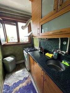 a small kitchen with a sink and a stove at Apart La Mia in Istanbul +135 photos