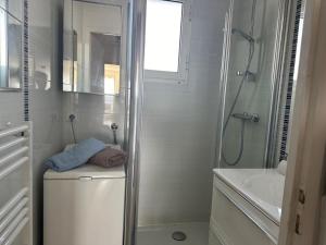 ein Badezimmer mit Dusche, Toilette und Waschbecken in der Unterkunft Notre-Dame-de-Monts (85) - Appartement de vacances 45m² environ - 4 personnes - FR-1-540-294 in Notre-Dame-de-Monts + 15 Fotos