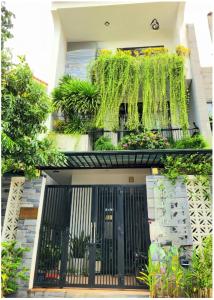 un bâtiment avec un portail noir avec des plantes dans l'établissement Sunshine villa, à Ấp Long Hồ Hạ
