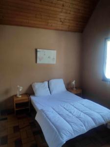 a bedroom with a large bed with white sheets and a window at Gite Castillonnes Bastide Périgord 2 Chambres in Castillonnès