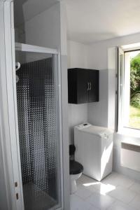 a bathroom with a shower and a toilet and a window at Le Bangorcoo'n F3 Liouba in Forges +32 photos