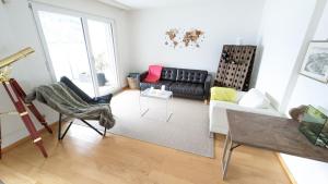 布鲁嫩Lake Lucerne Paradise Apartment的带沙发和椅子的客厅