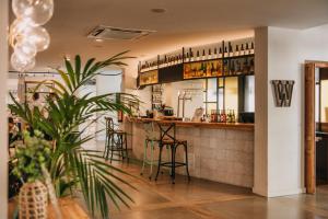 滨海托萨Hotel Windsor Tossa - Adults Only 16的餐馆里的酒吧,种植了盆栽植物