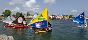 un groupe de petits voiliers dans l'eau dans l'établissement Le Havre du Voyageur - Hibiscus, à Le Moule