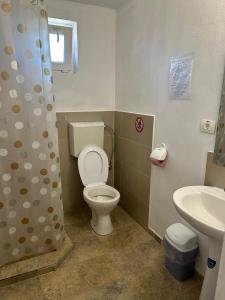 a bathroom with a toilet and a sink at Vila Happy -only adults in Costinesti