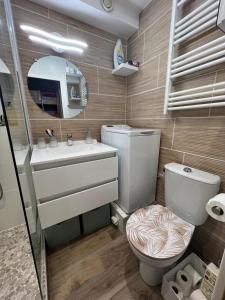 a bathroom with a toilet and a sink and a mirror at Très beau studio rénové Puy Saint Vincent 1600 in Puy-Saint-Vincent