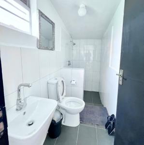 a bathroom with a white toilet and a sink at KaChai Hotel Fort Portal in Kyarusozi +19 photos
