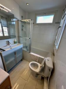 a bathroom with a toilet and a shower and a sink at Idéal pour visiter Paris in Saint-Mandé