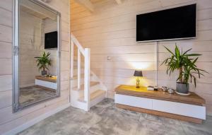 Una habitación con una pared con un televisor y una escalera. en 2 Bedroom Beautiful Home In Kolczewo, en Kołczewo