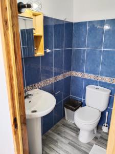 a blue tiled bathroom with a toilet and a sink at Hornera Loft con Terraza in La Laguna