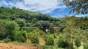 a man walking on a zip line in the jungle at RS Homestay Gerik in Gerik +24 photos