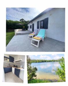 un collage di due foto di una casa e di un lago di Maison au bord du lac de saint Ciergues a Perrancey