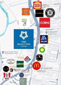 戈斯福德The Select Inn Gosford的 ⁇ 鹿旅馆地图