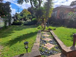a garden with a palm tree in a yard at Comfortable place in Melbourne