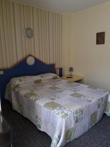 a bedroom with a bed with a blanket on it at Hôtel des Jacobines in Chalon-sur-Saône +16 photos