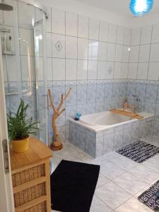 a bathroom with a bath tub and a shower at Maison à la campagne in Meursac +40 photos