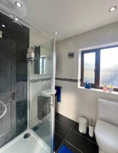 a bathroom with a shower and a toilet and a sink at Perfect Very Central and Peaceful Oxford Home with Free Parking & Private Garden - in Oxford