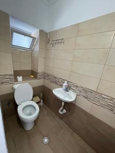a bathroom with a toilet and a sink at Vila Gusti in Borsh
