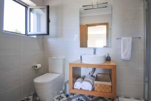 a bathroom with a sink and a toilet and a mirror at Casa Tranquilo in Refoios do Lima +20 photos