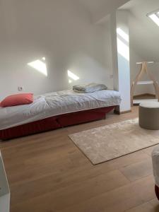 a bedroom with a bed and a rug at Eli rooms in Novi Sad