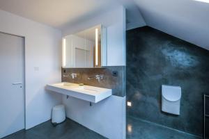 ein Badezimmer mit Waschbecken und Spiegel in der Unterkunft Spacious family home 10 min from downtown Ghent in Gent + 21 Fotos